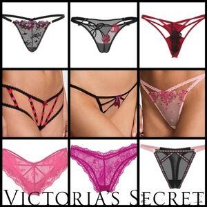 Victoria's Secret Black and Pink Lace Thong Set